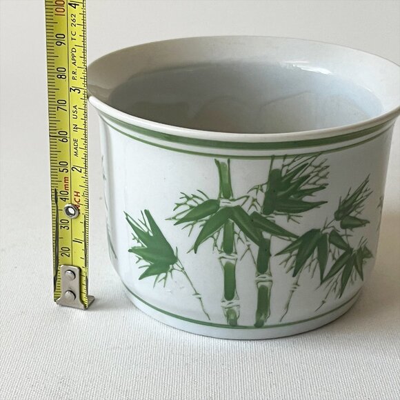 Vintage Art Pottery Green Bamboo Handpainted Ceramic Small Planter Pot - Picture 5 of 5